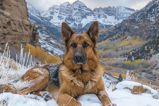Foto cão pastor alemão no inverno