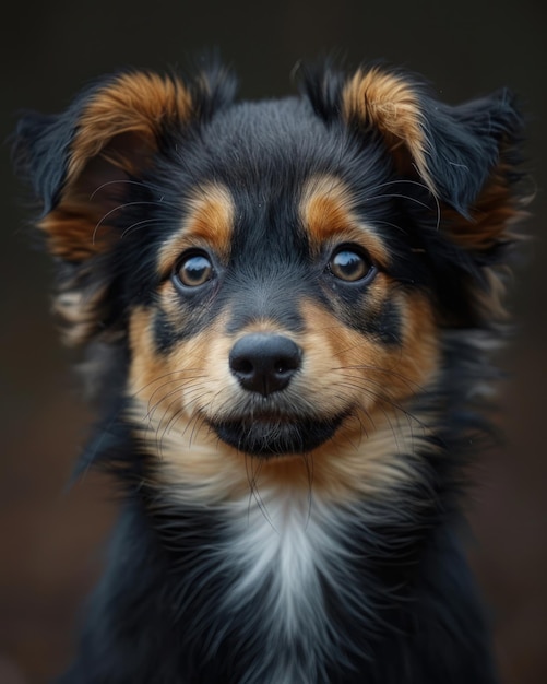 Cão pequeno com olhos azuis em close-up