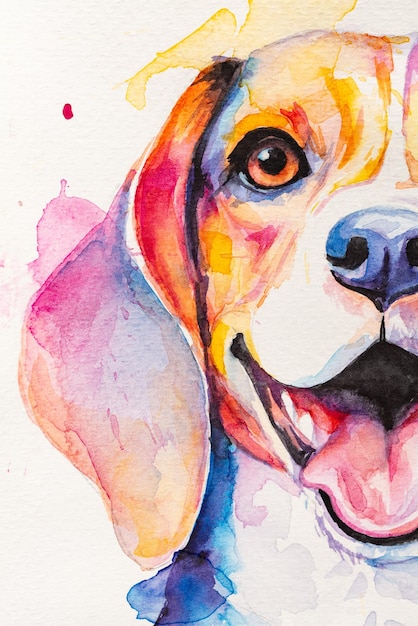 Cão pintado em aquarela sobre um fundo branco