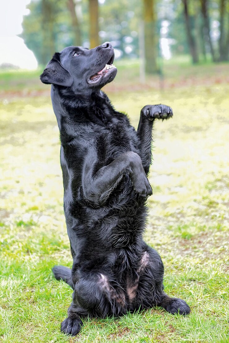Foto cão preto crescendo em um campo gramado
