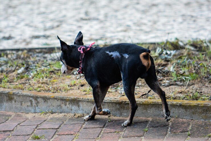 Foto cão preto de pé na calçada