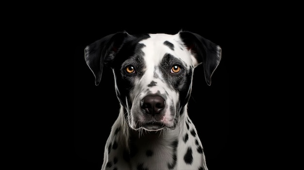 Cão preto e branco em fundo preto