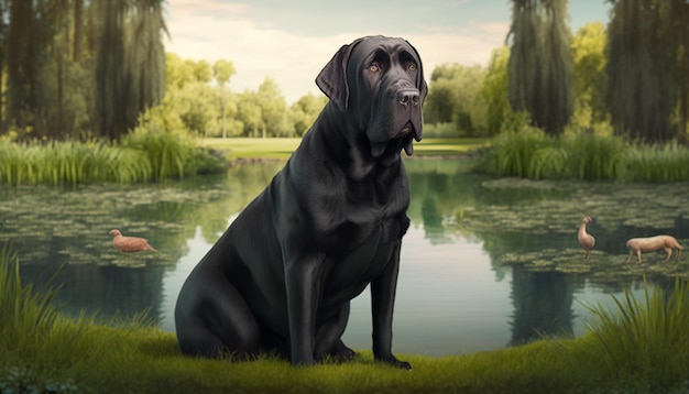 Cão preto labradane bonito animal aspin arte gerada por Ai