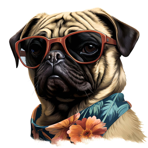 cão pug com óculos de sol