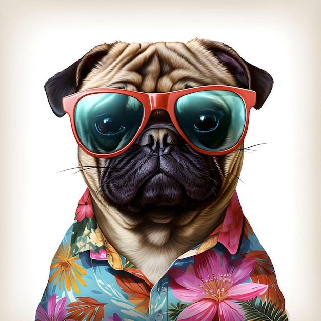 cão pug com óculos de sol