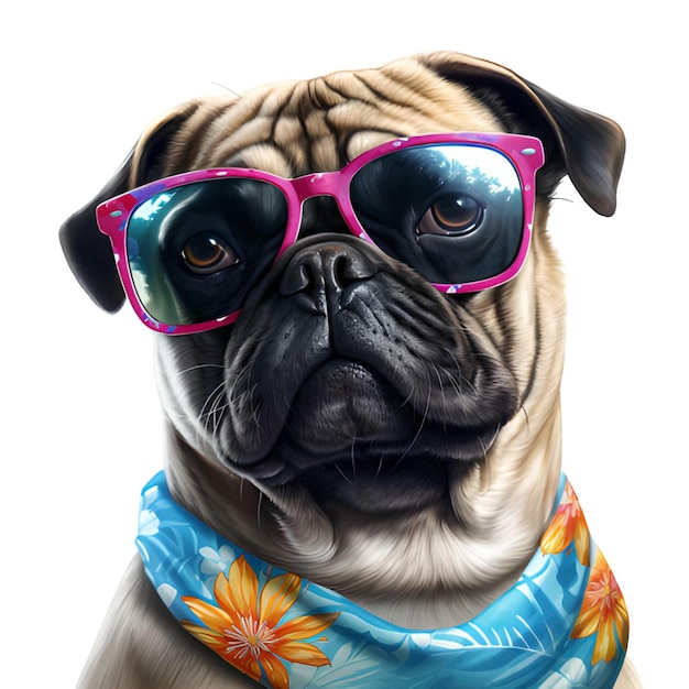 cão pug com óculos de sol