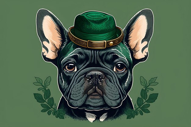 Cão Pug em cores verdes e chapéu de são patrício usado