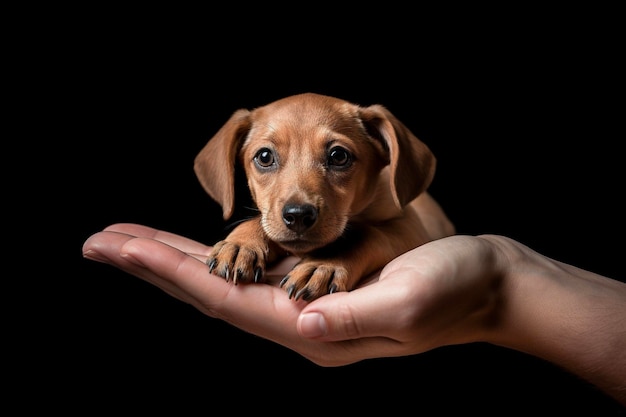 Cão recém-nascido bonito de mão Ajudar o abrigo de adoção de animais Conceito do Dia Mundial dos Animais IA generativa