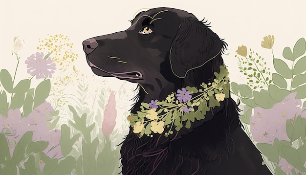 Cão retriever de pelagem lisa Ilustração criativa Ai Generate