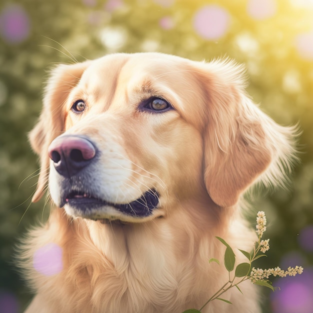 Cão retriever dourado realista em fundo ao ar livre natural arrebatador