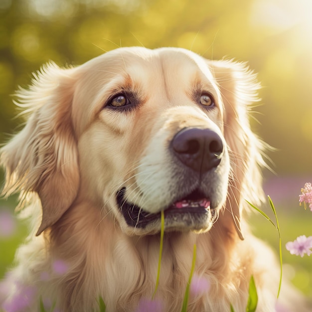 Cão retriever dourado realista em fundo ao ar livre natural arrebatador