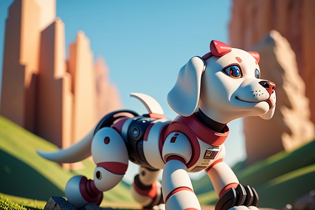 Cão robô AI robô inteligente papel de parede de fundo ilustração animal de estimação eletrônico nova tecnologia