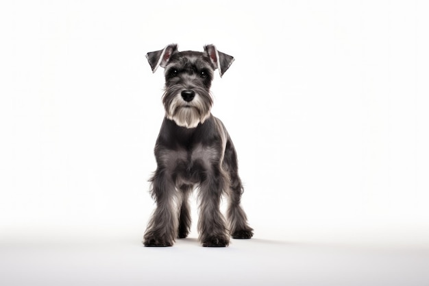 Cão Schnauzer em miniatura em um fundo branco