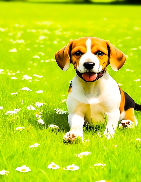 Cão selvagem lindo e fofo brincando na grama