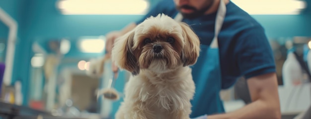 Cão sentado à mesa com uma pessoa