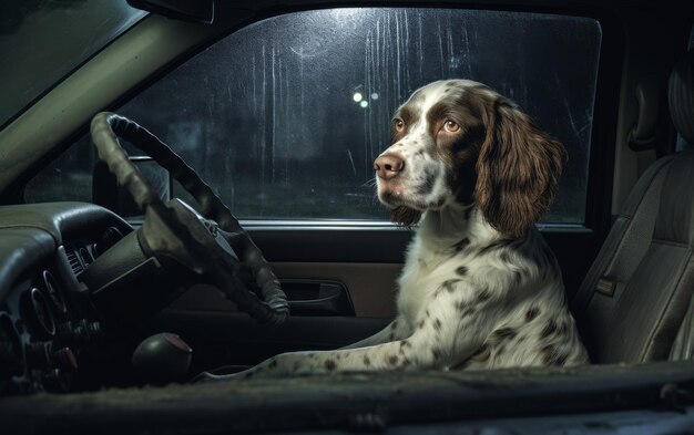 Cão sentado no assento do passageiro do carro