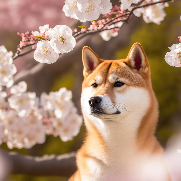 Foto cão shiba inu realista em fundo natural ao ar livre arrebatador