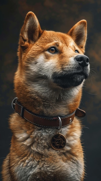 Cão Shiba Inu usando colarinho Dogecoin