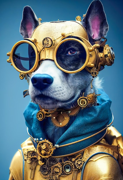 Cão steampunk com óculos