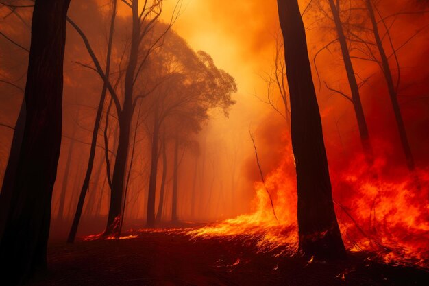 Caos de doseles en llamas en los bosques