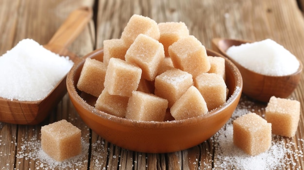 Caos dulce Cubos de azúcar y azúcar esparcido