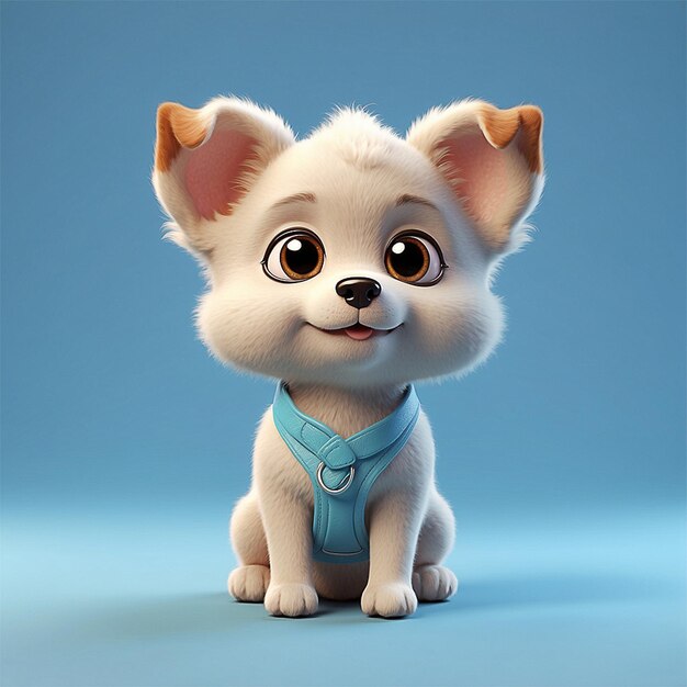 Cãozinho bonito com olhos grandes, pequeno animal adorável, ilustração de personagens de desenhos animados em 3D