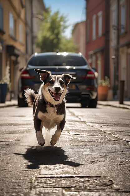 Foto cãozinho feliz na rua no verão