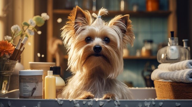 Foto cãozinho sentado na mesa