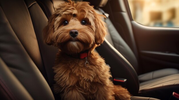 Cãozinho sentado no banco de trás de um carro