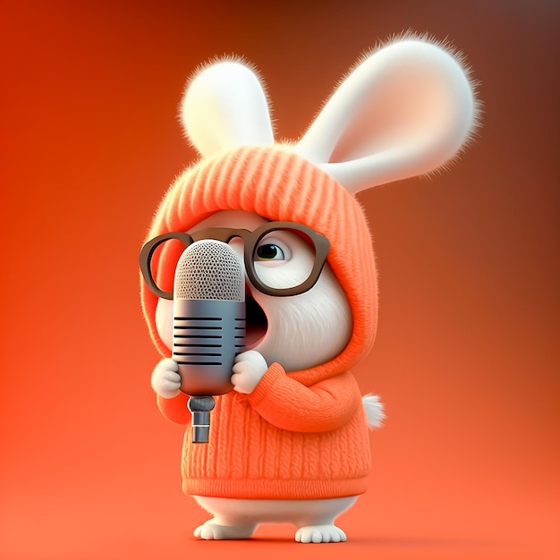 Cap Clad Rabbit Cantando com Coração AI gerado