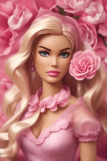 Boneca barbie com roupa rosa com bandana rosa e sapatos rosa generative ai