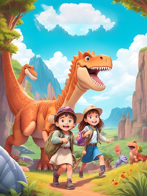 Capa de imagem 4K KDP para crianças página de capa de desenho de dinossauro gerada por IA