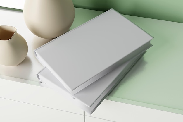 Capa em branco de maquete de livro em uma renderização verde