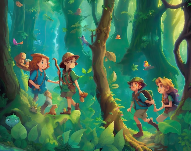 Capa Encantadora Pixel Adventure para livro infantil ambientado em florestas escuras