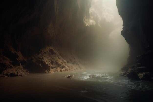 Foto una capa de niebla flotando sobre un río subterráneo en una cueva