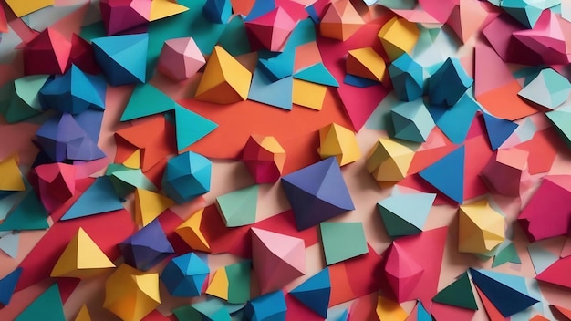 Una capa plana de coloridos recortes de papel geométrico
