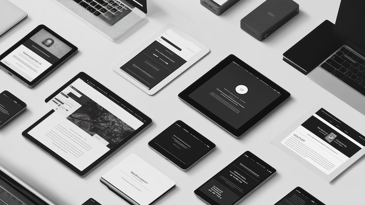 Foto la capa plana de los documentos de los dispositivos digitales monocromáticos