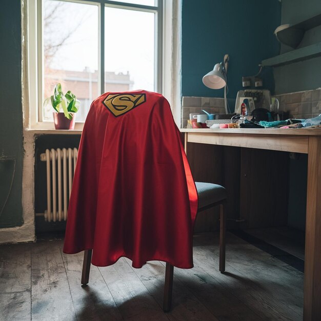 Foto una capa de superhéroe sobre una silla que simboliza el heroísmo cotidiano de los padres