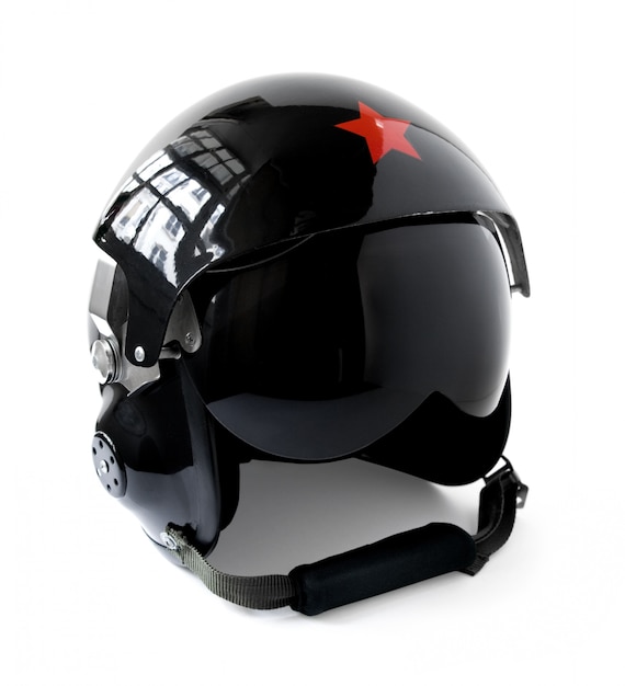 Capacete de aviador preto isolado em um fundo branco