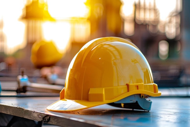 capacete de construção em uma mesa de madeira