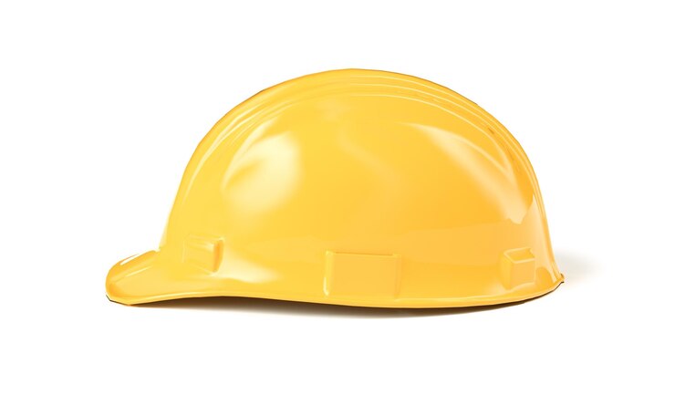 Foto capacete de construção laranja. renderização 3d em fundo branco