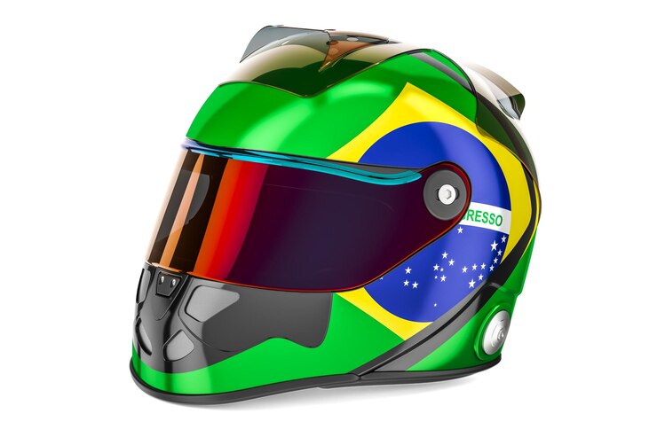Foto capacete de corrida com bandeira do brasil renderização em 3d