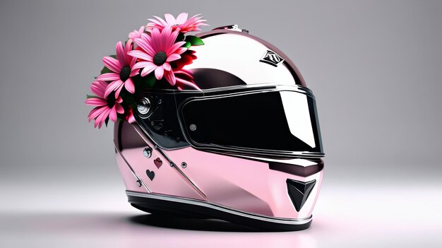 Capacete de motocicleta com flor rosa