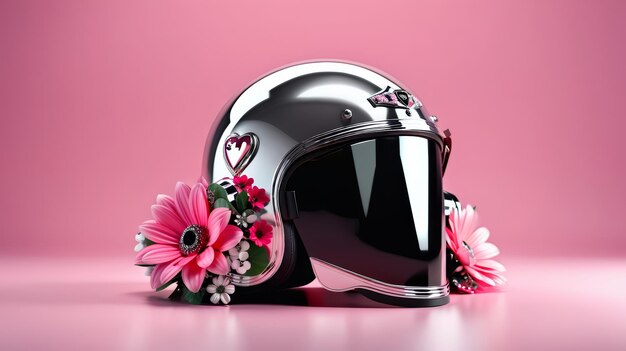 Capacete de motocicleta com flores no lado