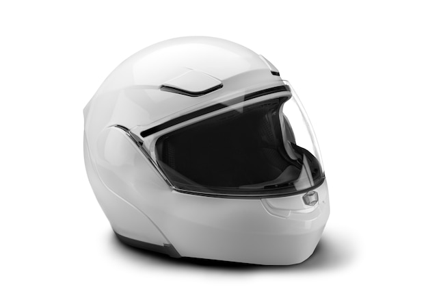 Capacete de motocicleta isolado em fundo branco, segurança e proteção