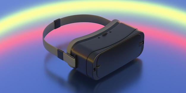 Capacete de realidade virtual na ilustração 3d de fundo futurista