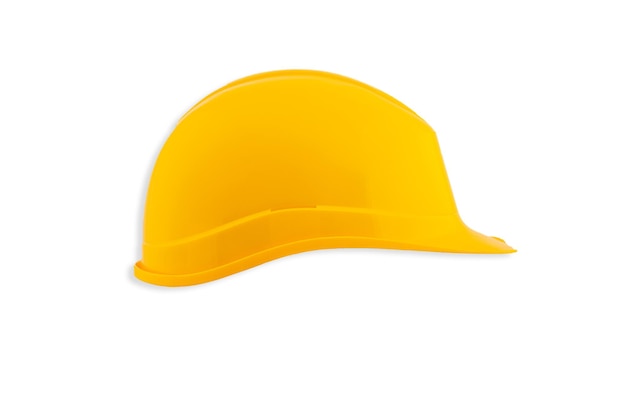 Capacete de trabalhador amarelo em fundo branco isolado no fundo branco