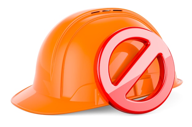 Foto capacete laranja de construção com renderização em 3d símbolo proibido