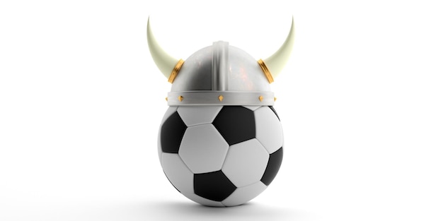 Capacete viking em uma bola de futebol isolada contra ilustração 3d de fundo branco