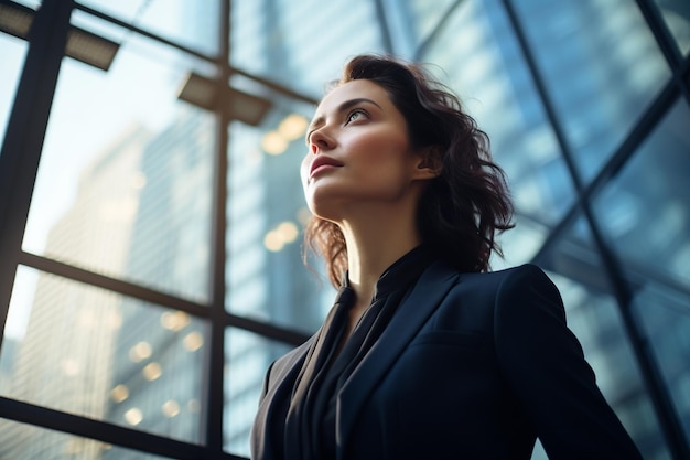 Foto capacitação em vidro uma empresária confiante contemplando o horizonte